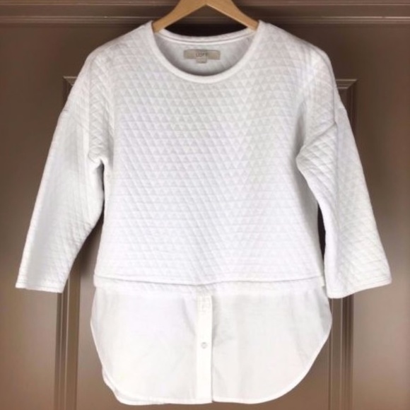 white quilted sweatshirt